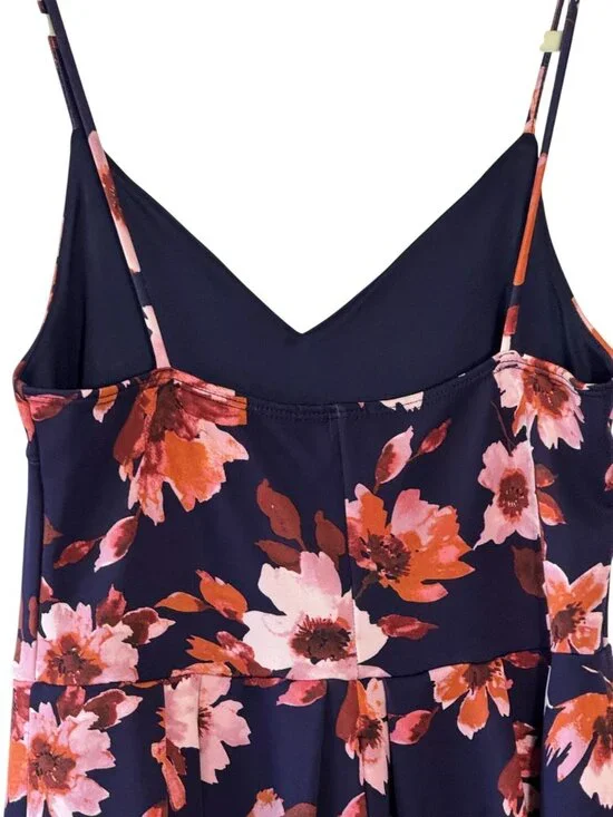 Soprano Large Blue Floral Sleeveless Fit and Flare V Neck Stretch Mini Dress - Picture 6 of 8